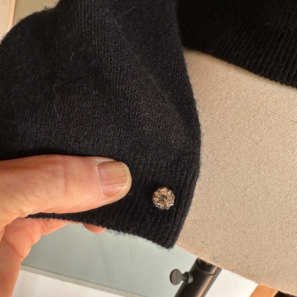 Vintage Genuine Mouton Fur Shawl Collar Sweater Black S, Rhinestone Accents - Picture 8 of 14